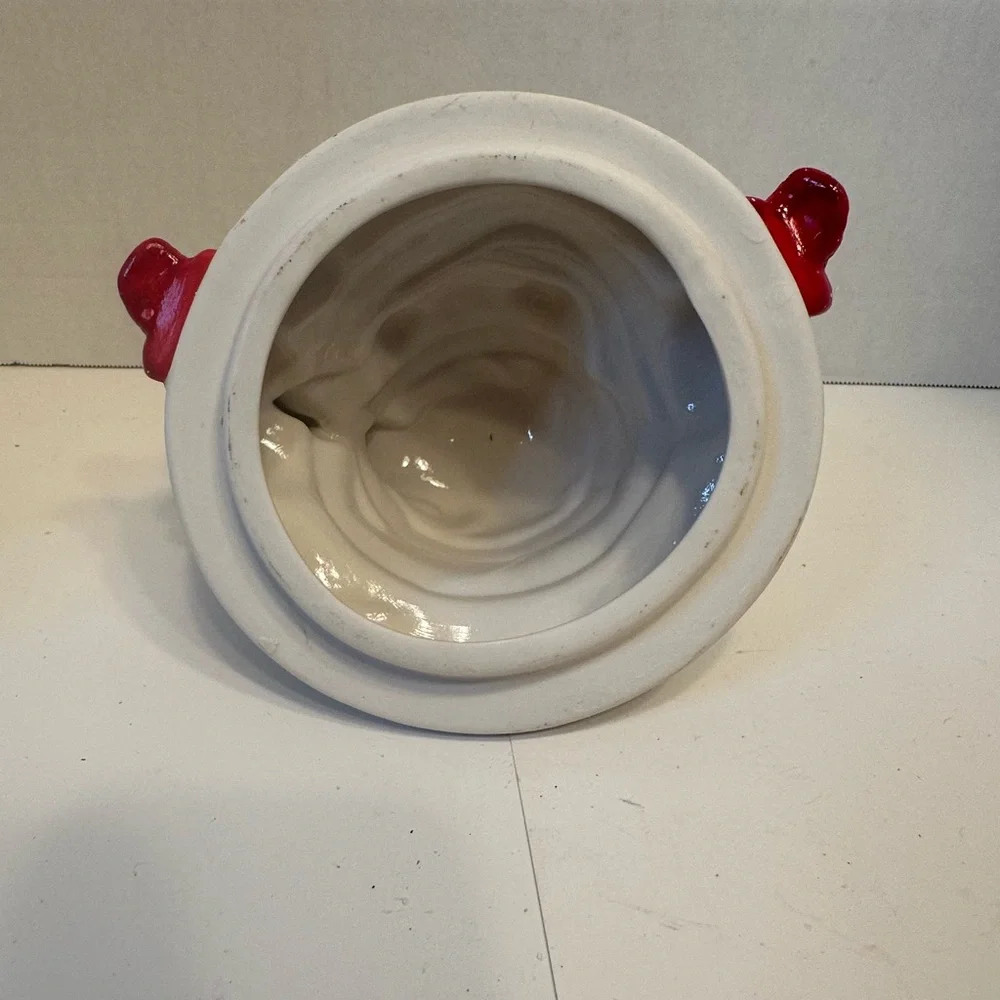 Holiday Snowman Ceramic Treats Jar‎ Blue Snowflake Christmas Candy Cookie Pot